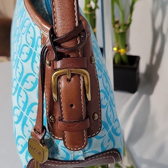 Fossil Monogram Canvas & Leather Shoulder Bag w/ Key - Picture 5 of 11